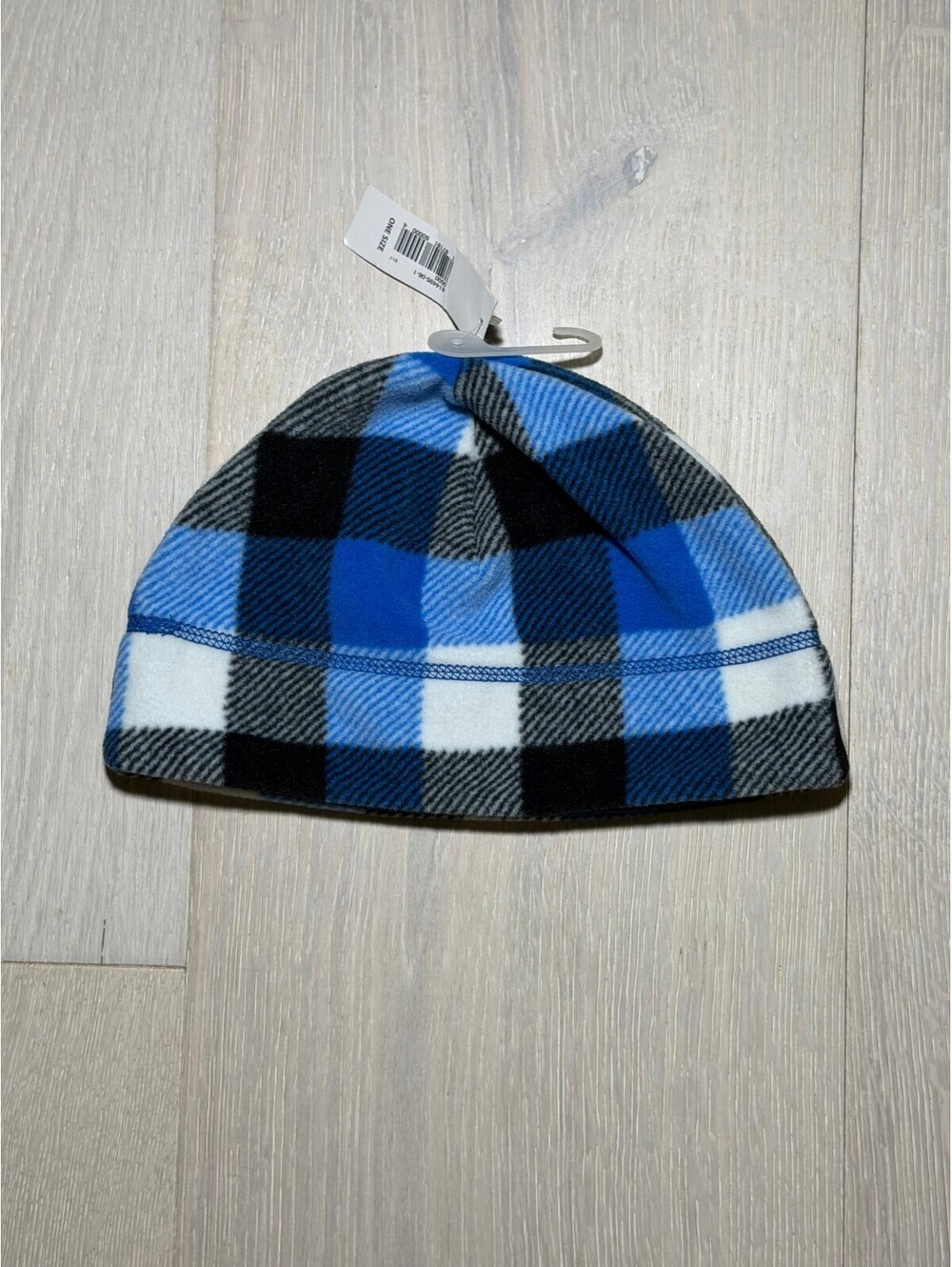 Old Navy Blue and Black Plaid Fleece Beanie Hat
